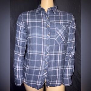 Arizona Jean Company Navy Plaid Button Down Shirt